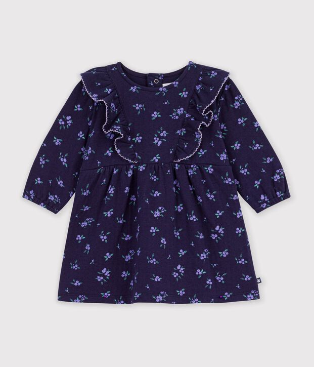 Abito a maniche lunghe in cotone con stampa a fiori neonata blu/multicolore