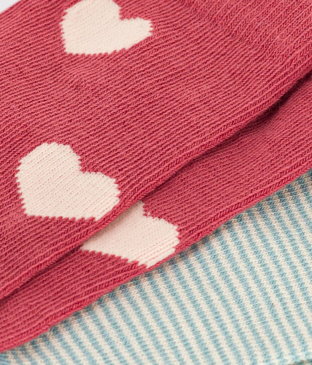 Set di 2 paia di calzini bambino in jersey di cotone a cuori multicolore