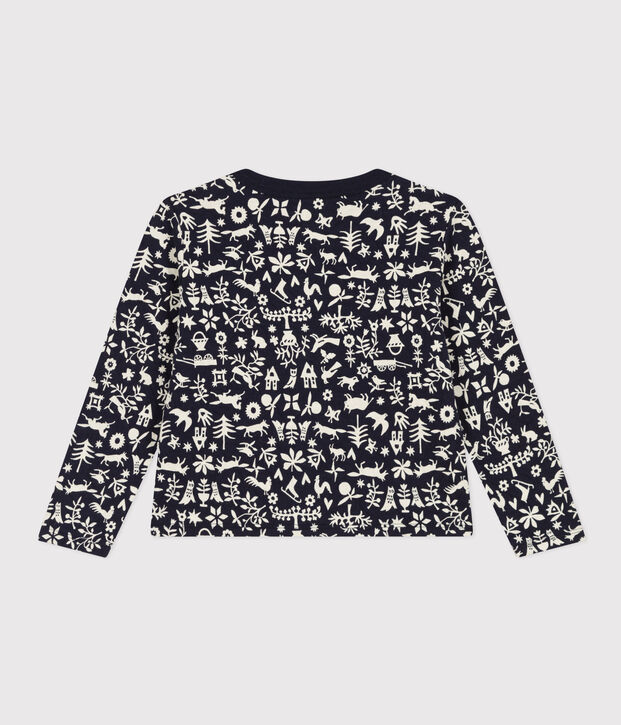 Cardigan fantasia in tubique trapuntato bambina blu/ecru