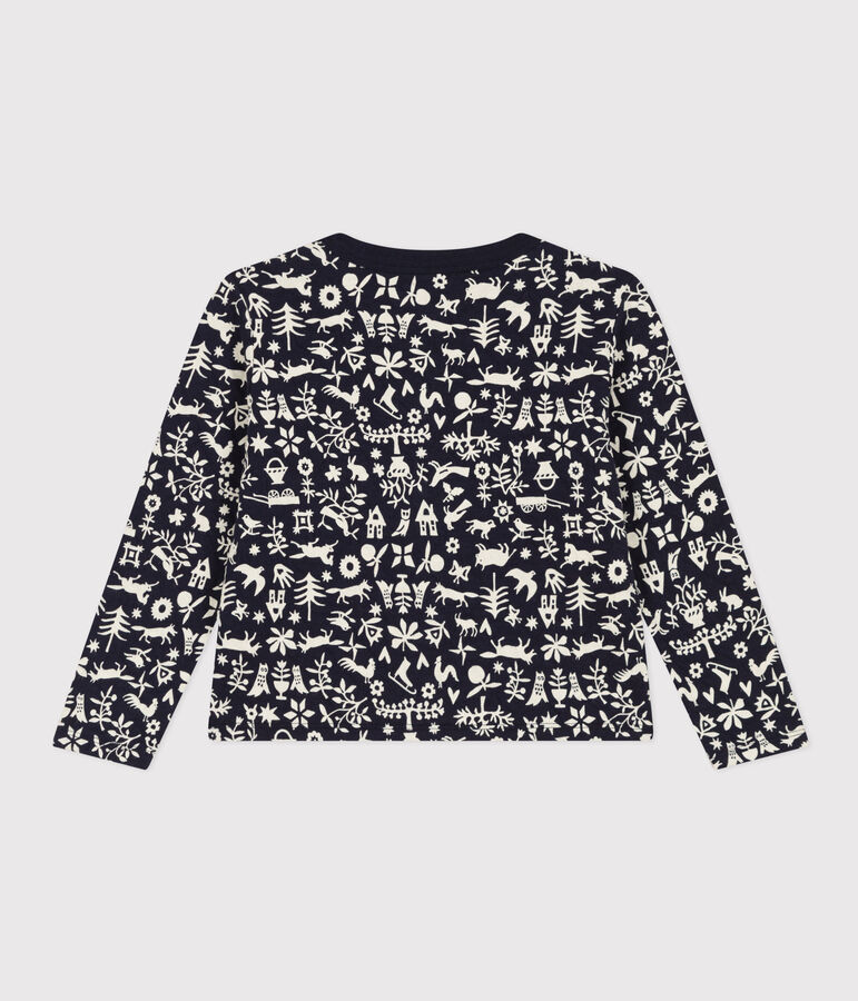 Cardigan fantasia in tubique trapuntato bambina blu/ecru