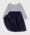 Abito a maniche lunghe in cotone e tulle a righe bambina bianco/blu
