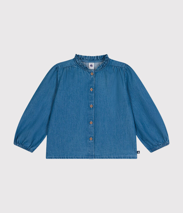Blusa a maniche lunghe in denim bambina blu