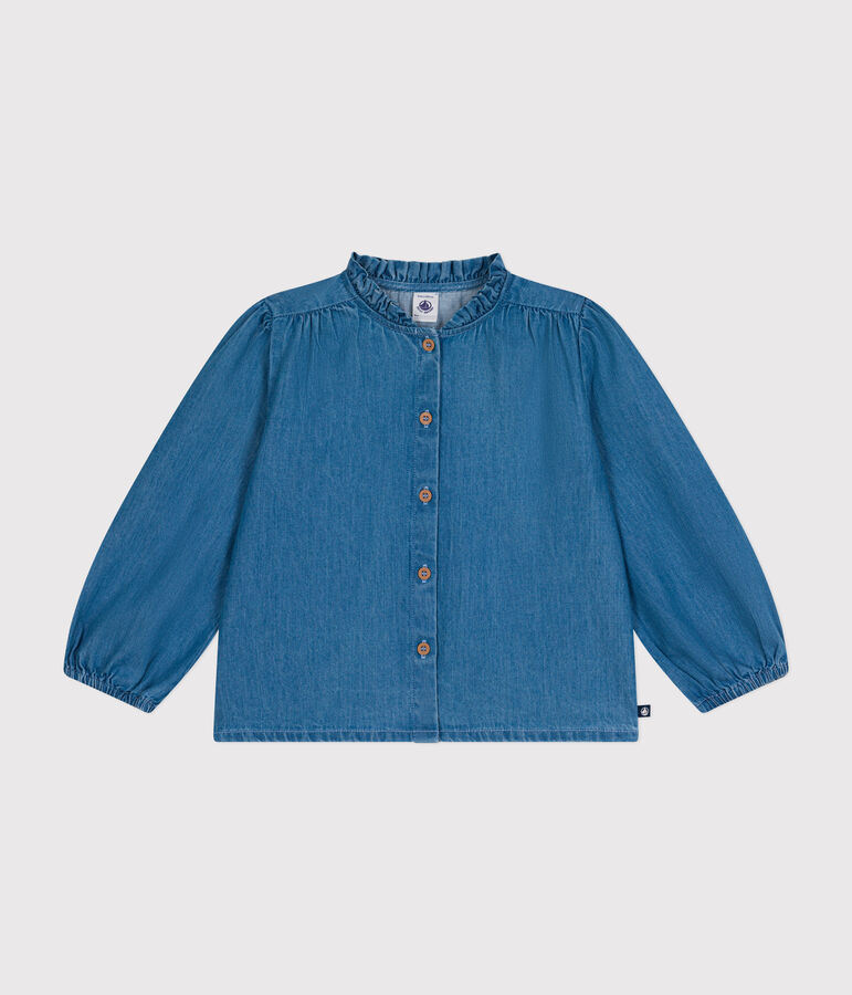 Blusa a maniche lunghe in denim bambina blu