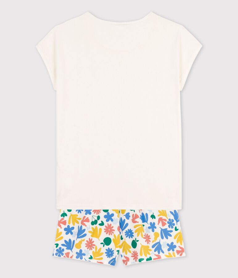 Pigiama corto bambina in cotone bianco/multicolore