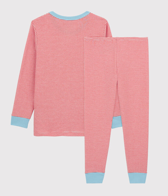 Pigiama a righe bambino in cotone arancione OURSIN/bianco MARSHMALLOW