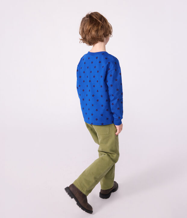 T-shirt a maniche lunghe in cotone con stampa bambina blu/blu