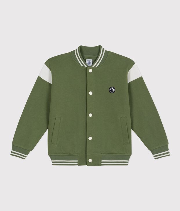 Giacca stile teddy in cotone bambino verde/ecru