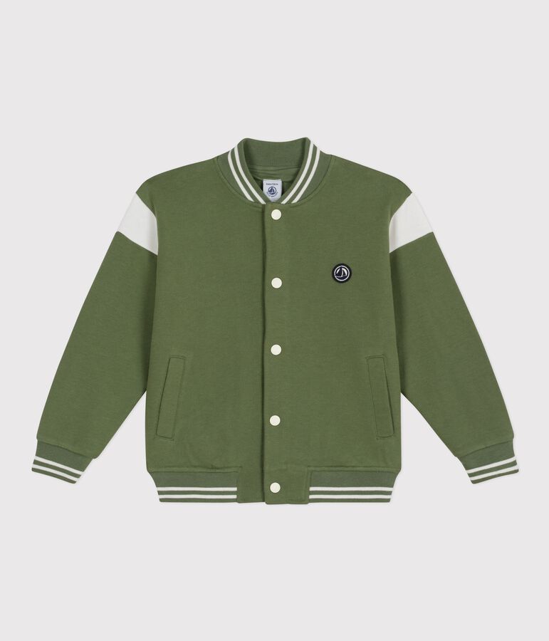 Giacca stile teddy in cotone bambino verde/ecru