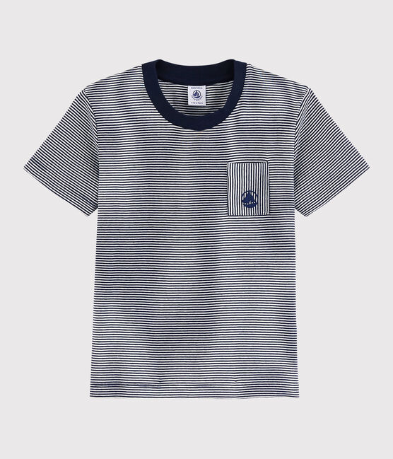 T-shirt maniche corte in cotone bambino blu SMOKING/bianco MARSHMALLOW