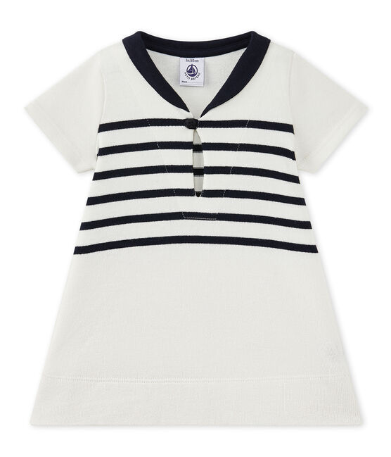 Abito bebé bambina in jersey pesante bianco MARSHMALLOW/blu SMOKING