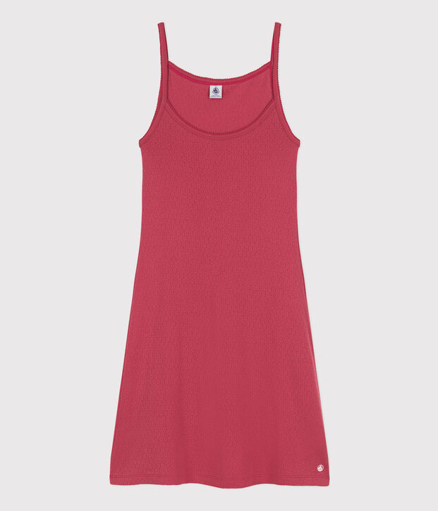 Camicia da notte tinta unita in cotone traforato donna rosa