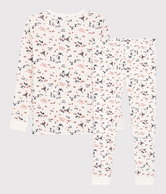 Pigiama snugfit bambina fantasia Parigi in cotone biologico bianco MARSHMALLOW/bianco MULTICO