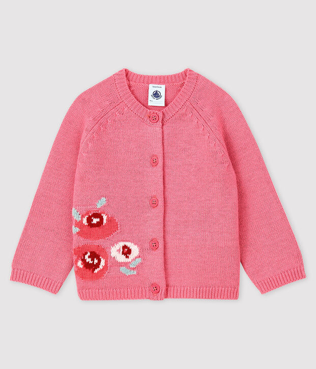 Cardigan beb&egrave; bambina con jacquard rosa