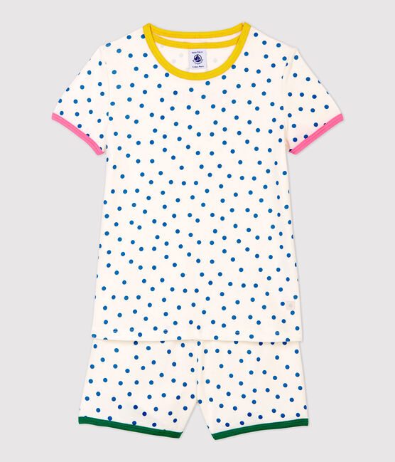 Pigiama corto bambina a pois blu bambina in cotone bianco MARSHMALLOW/ MALLARD