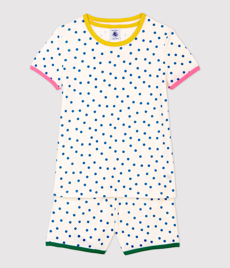 Pigiama corto bambina a pois blu bambina in cotone bianco/blu