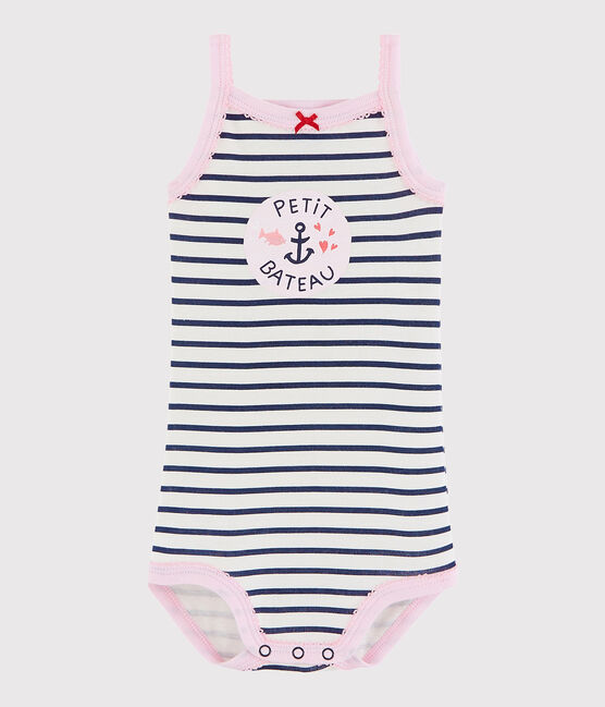 Body con spalline bebè femmina bianco MARSHMALLOW/blu MEDIEVAL