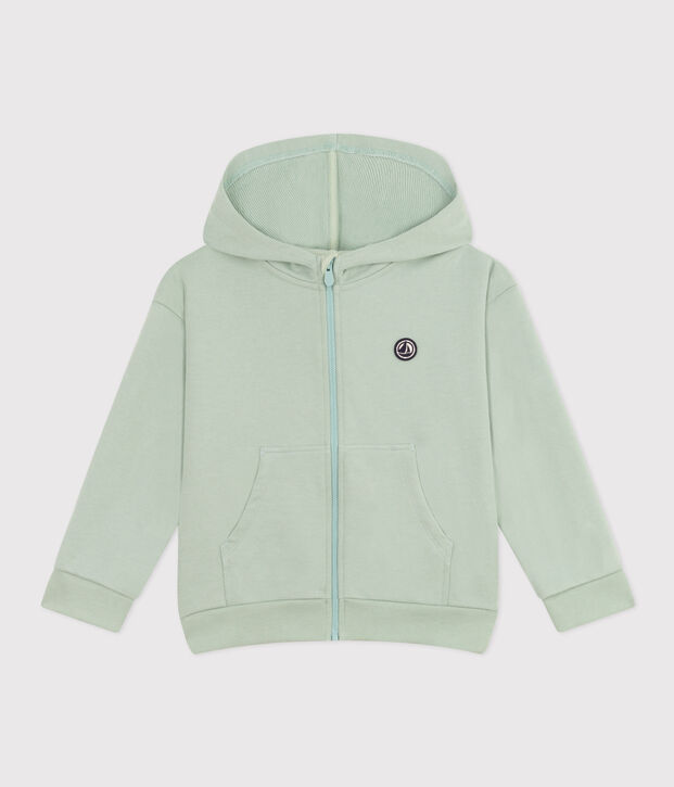 Felpa bambino con cappuccio e cerniera verde