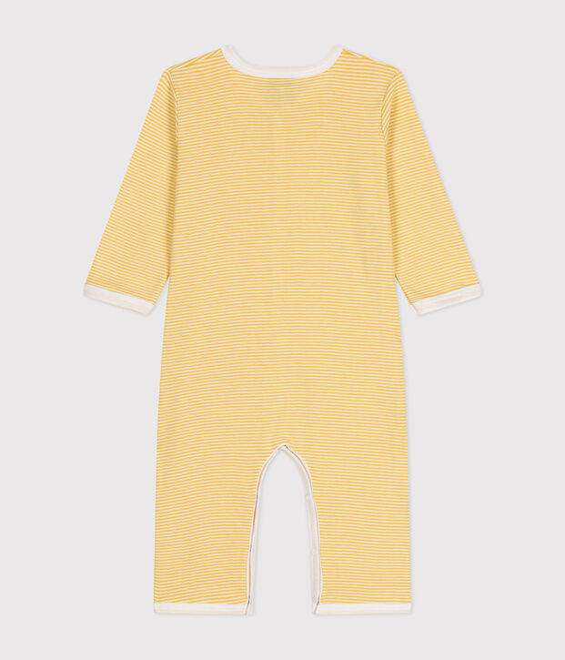 Pigiama beb&egrave; a maniche lunghe senza piedi in cotone giallo/bianco