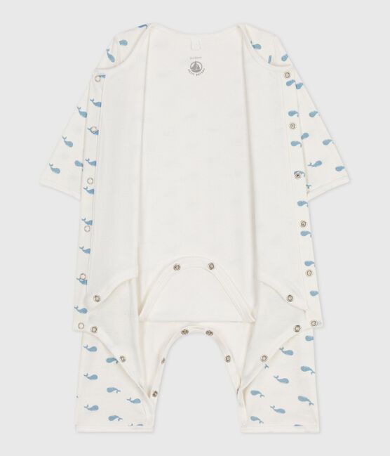 Bodyjama senza piedini in cotone con balene stampate neonato MARSHMALLOW/ ADRIATIC