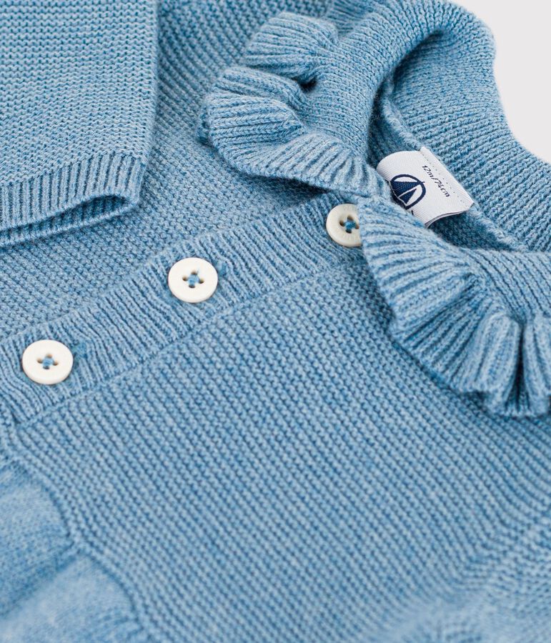 Abito in misto lana e cotone tinta unita neonata blu