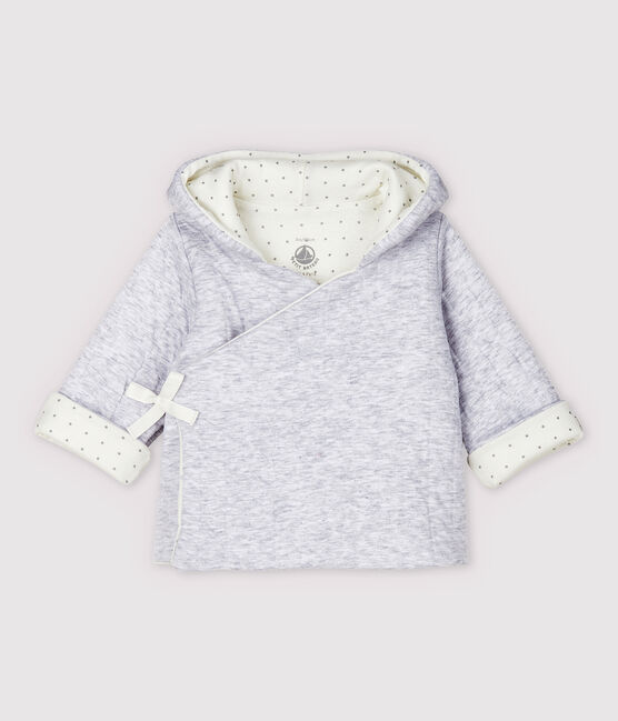 Giacca con cappuccio grigia bebè in tubique trapuntata in cotone biologico grigio POUSSIERE CHINE