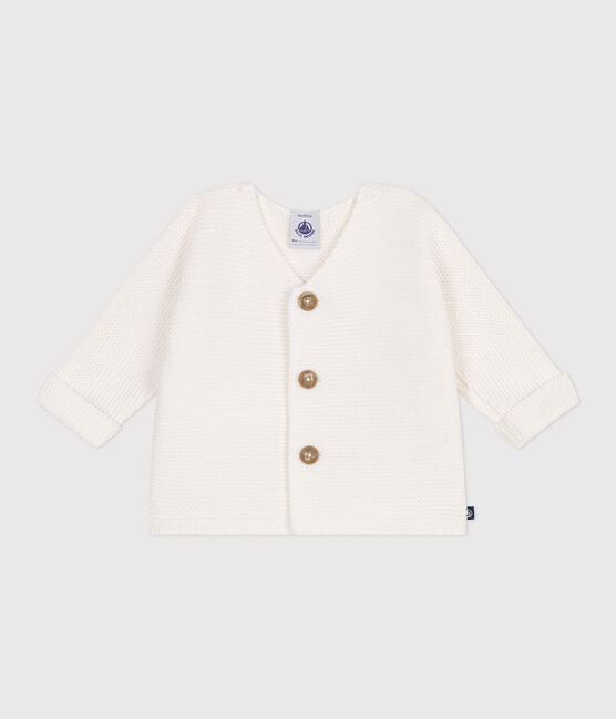 Cardigan in maglia di cotone a punto legaccio neonato bianco MARSHMALLOW