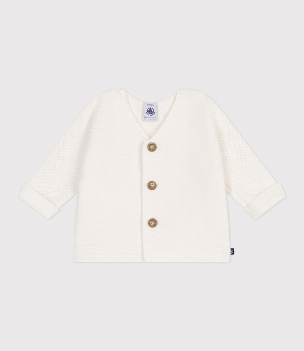 Cardigan unisex per neonati in cotone tinta unita bianco