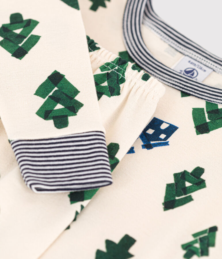 Pigiama bambino unisex in cotone aderente ecru/blu/multicolore