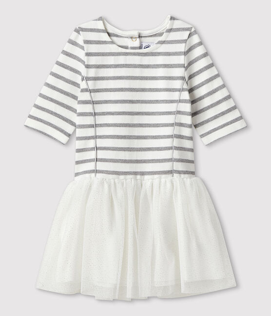 Abito manica corta bambina bianco MARSHMALLOW/grigio ARGENT
