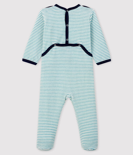 Tutina a righe bebé in ciniglia bianco MARSHMALLOW/ BRUME