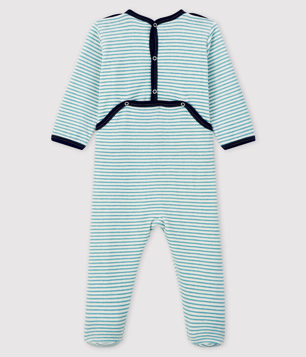 Tutina a righe beb&eacute; in ciniglia bianco/blu