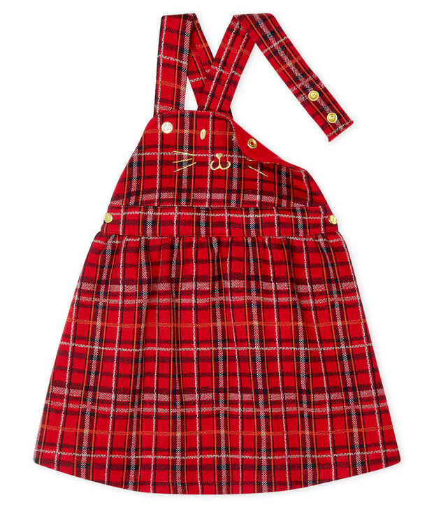 Abito salopette bambina a scacchi rosso/multicolore
