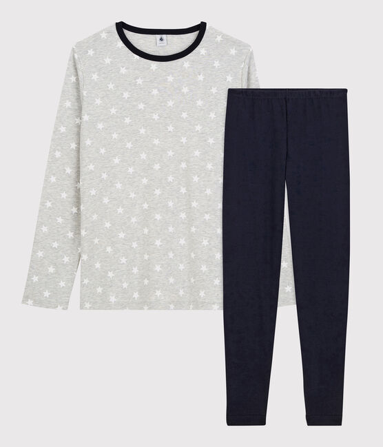 Pigiama bambino fantasia stellata in cotone grigio BELUGA/bianco MARSHMALLOW