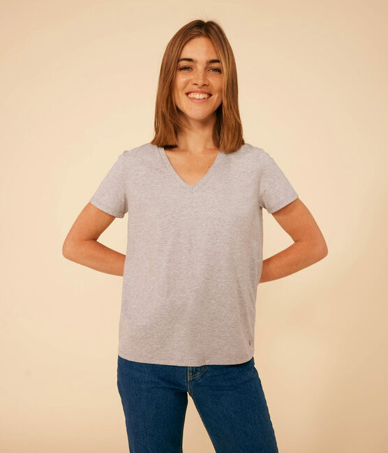 T-shirt LE DROIT scollo a V in cotone Donna grigio CHATON CHINE