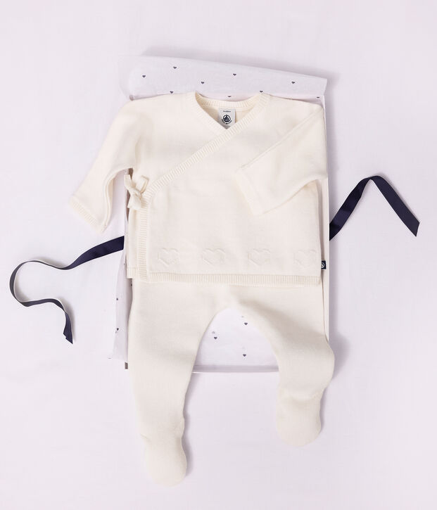 Brassi&egrave;re con incrocio in maglia traforata di misto lana e cotone neonato bianco