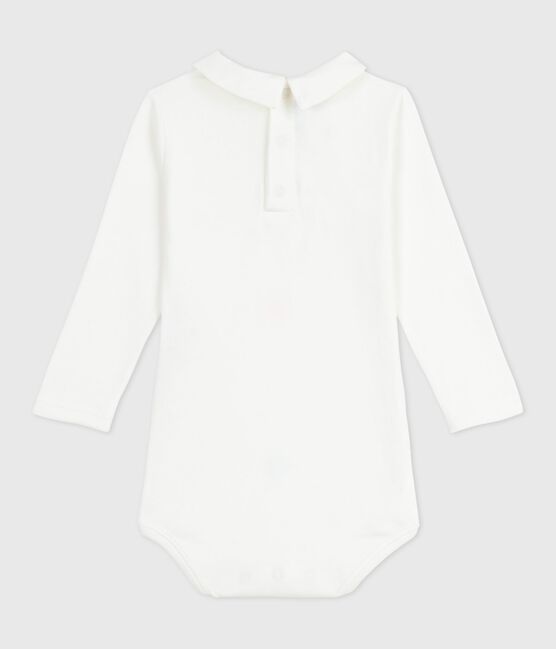 Body con colletto ricamato in cotone tinta unita neonato bianco MARSHMALLOW