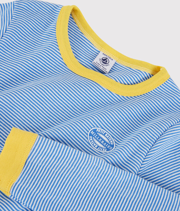 Pigiama bambina/bambino rigato millerighe in cotone biologico blu/bianco