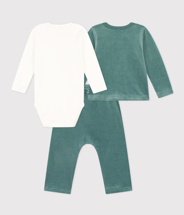 Completo in velluto e body per beb&egrave; verde