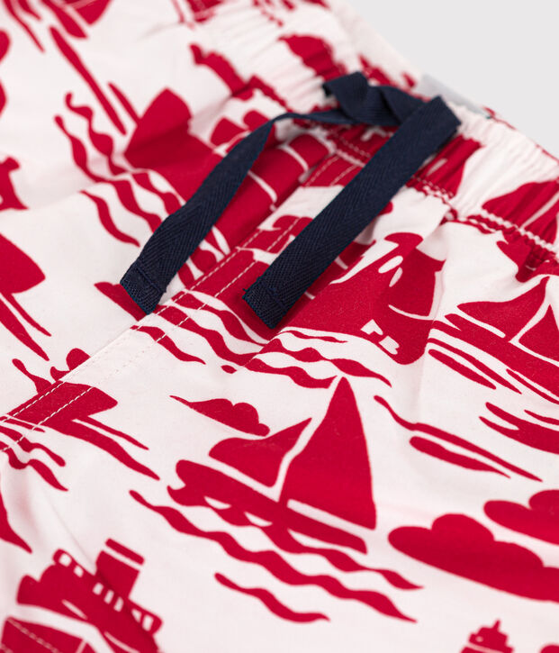 Shorts mare in materiale riciclato per beb&egrave; ecru/rosso