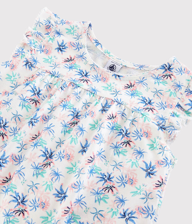 Pigiama corto fantasia anemoni bambina in cotone sottile bianco/multicolore