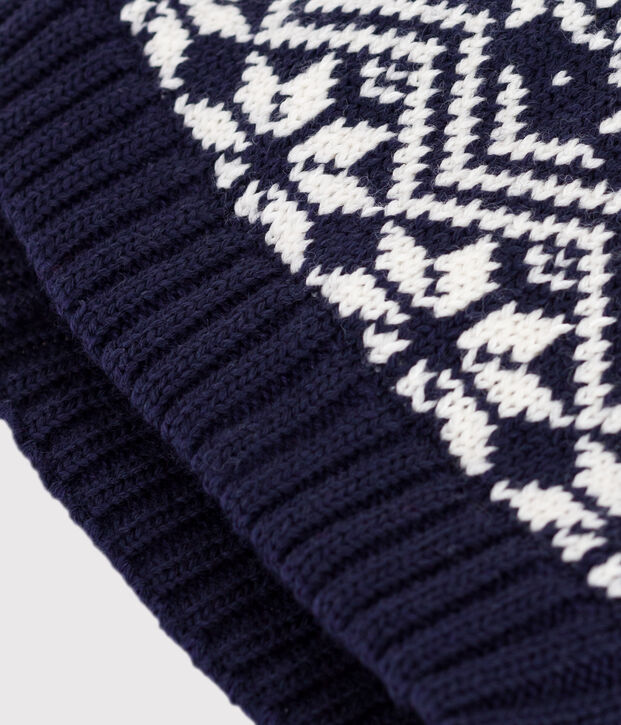 Cuffietta in lana jacquard bambino blu/bianco