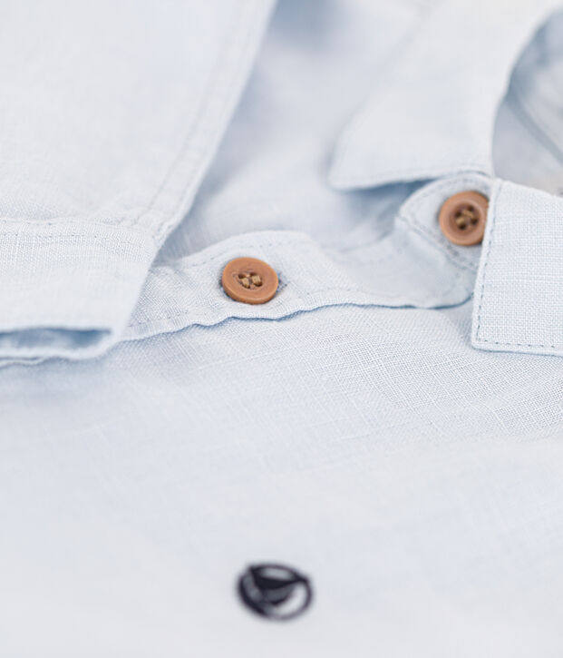 Camicia a manica lunga in lino bambino blu