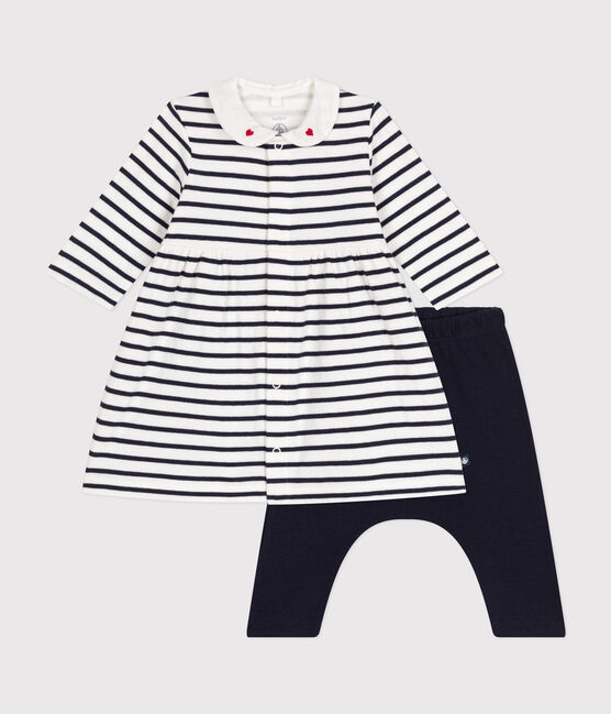 Abito e leggings in cotone neonato bianco MARSHMALLOW/blu SMOKING