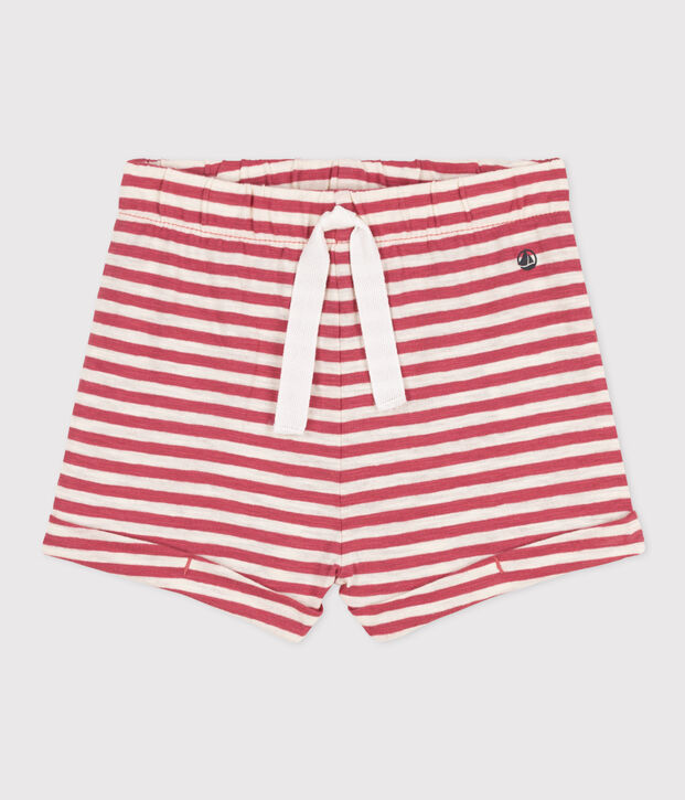 Shorts bambino in jersey fiammato a righe rosa/ecru