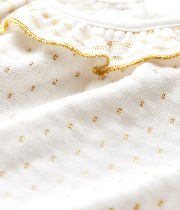 Blusa a manica lunga per beb&egrave; femmina in tubique jacquard bianco/giallo