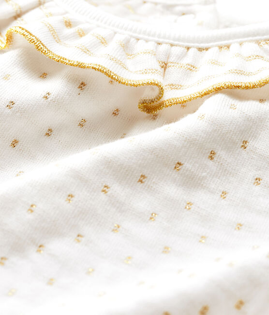 Blusa a manica lunga per bebè femmina in tubique jacquard bianco MARSHMALLOW/giallo OR