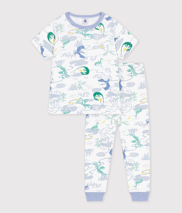 Pigiama a maniche corte e gamba lunga in cotone con stampa bambino bianco/multicolore