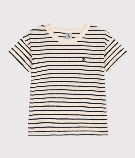 T-shirt rigata in jersey fiammato bambino bianco AVALANCHE/blu SMOKING
