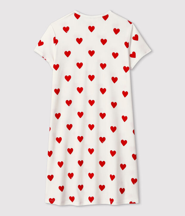 Camicia da notte ragazza in cotone motivo cuore bianco/rosso