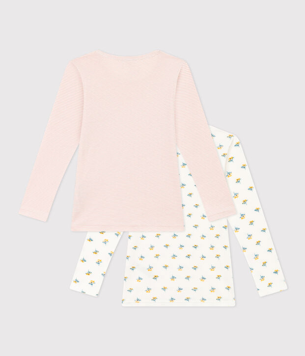 Confezione da 2 t-shirt manica lunga bambina in cotone motivo fiore multicolore